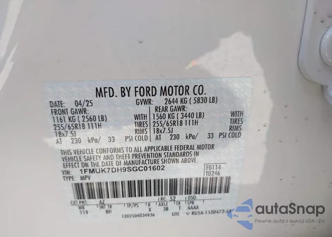2025 Ford Explorer Active from USA, damaged, VIN 1FMUK7DH9SGC01602